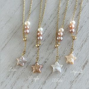 Stars freshwater pearl dainty lariat necklace